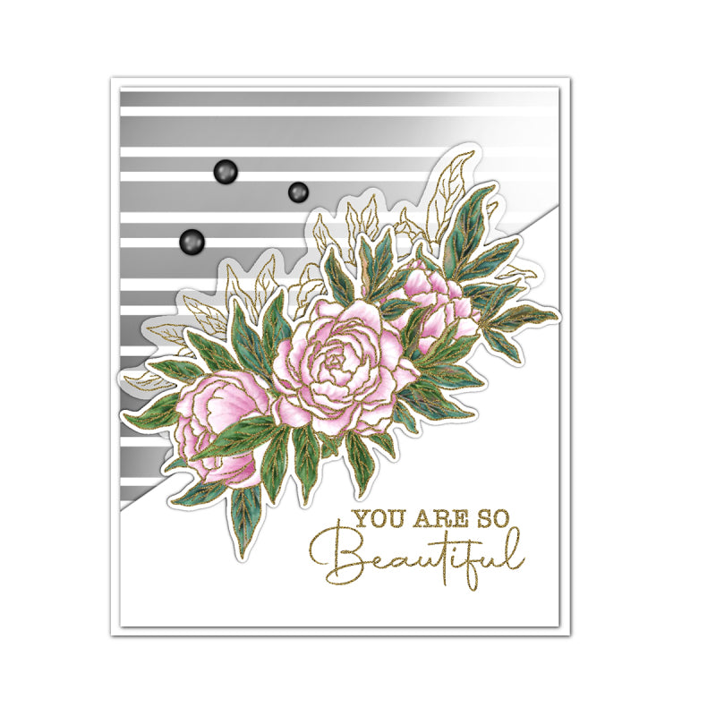 Inlovearts Blooming Peonies Die with Stamps Set