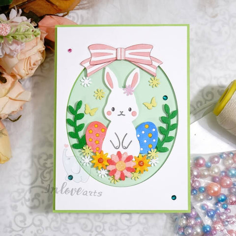 Inlovearts Bunny and Plant Oval Board Cutting Dies