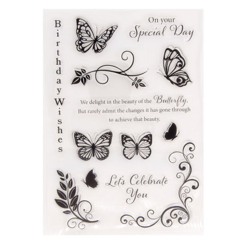 Inlovearts Butterfly with Birthday Word Clear Stamps