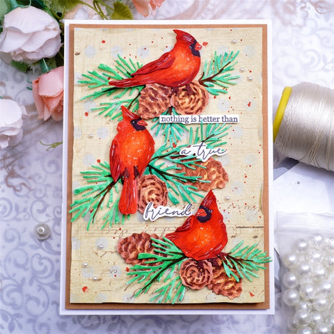 Inlovearts Cardinals and Christmas Leaves Cutting Dies