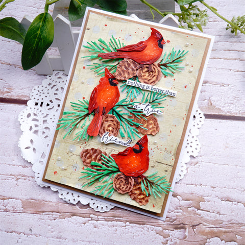 Inlovearts Cardinals and Christmas Leaves Cutting Dies