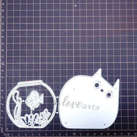 Inlovearts Cat and Fish Tank Cutting Dies