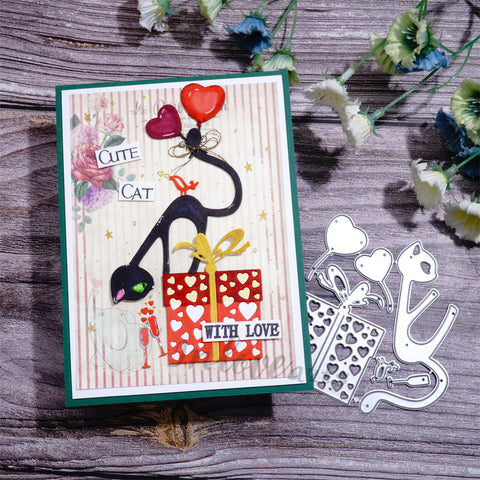 Inlovearts Cat on Gift Box Cutting Dies