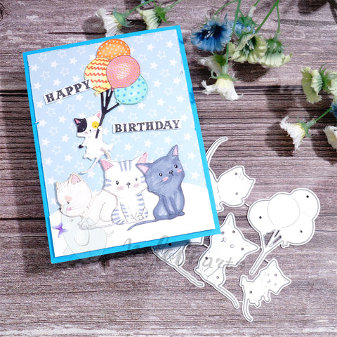 Inlovearts Cats Holding Balloon Cutting Dies