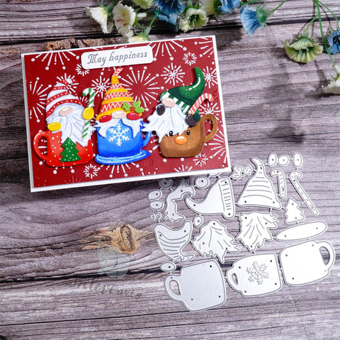 Inlovearts Christmas Gnomes in Coffee Cups Cutting Dies