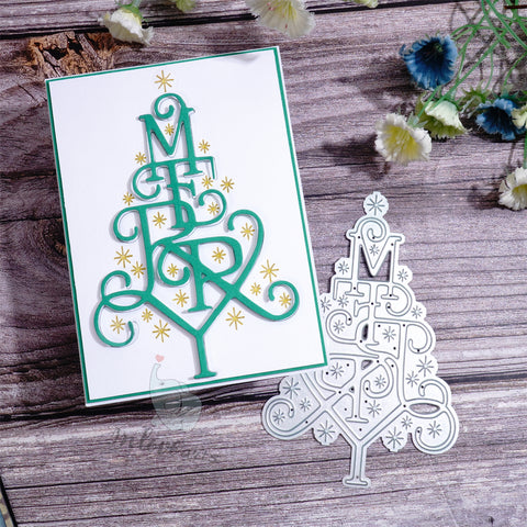 Inlovearts Christmas Tree Patterned Word Cutting Dies