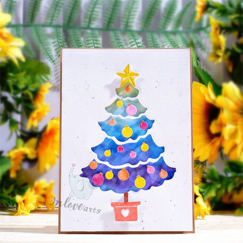 Inlovearts Christmas Tree with Colored Lights Cutting Dies