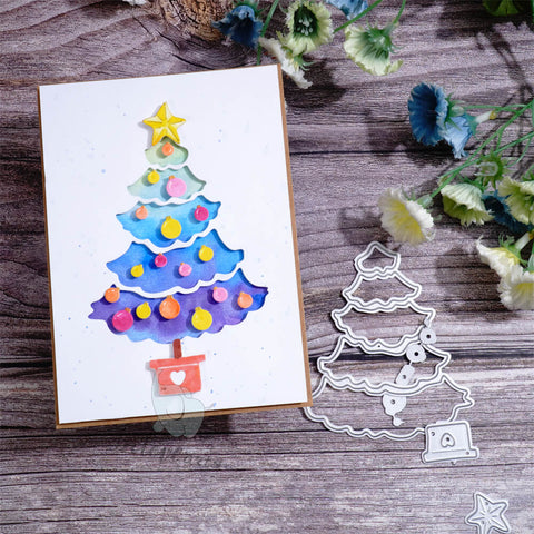 Inlovearts Christmas Tree with Colored Lights Cutting Dies