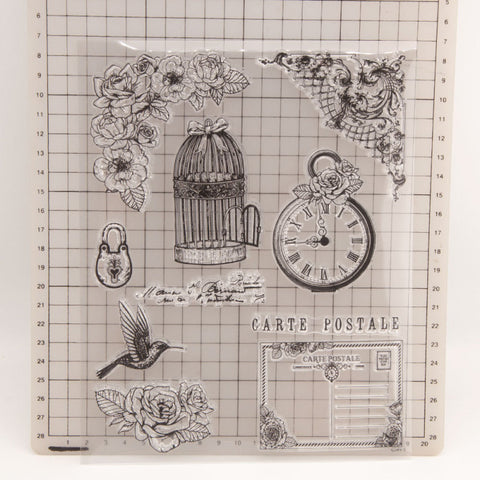 Inlovearts Clock and Bird Cage Clear Stamps