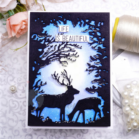 Inlovearts Deer in the Forest Background Board Cutting Dies