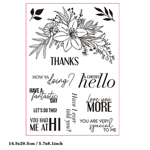 Inlovearts English Words and Flower Clear Stamps