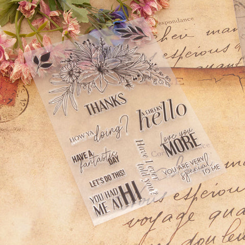 Inlovearts English Words and Flower Clear Stamps