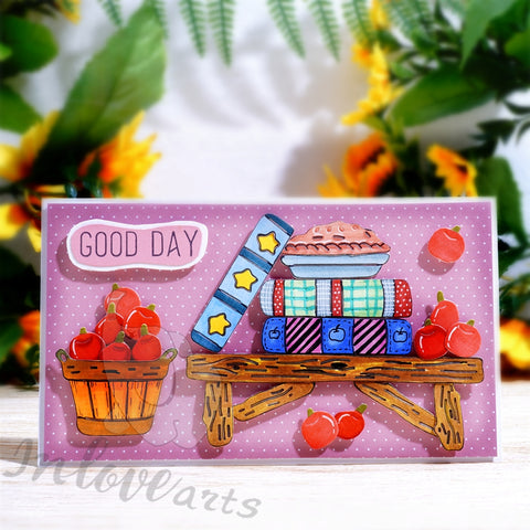 Inlovearts Everything on Wooden Bench Cutting Dies