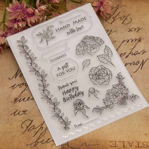 Inlovearts Flowers with Word Clear Stamps