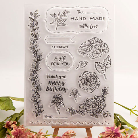 Inlovearts Flowers with Word Clear Stamps