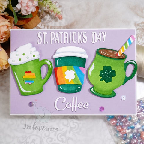 Inlovearts Four Leaf Clover Coffee Cup Cutting Dies