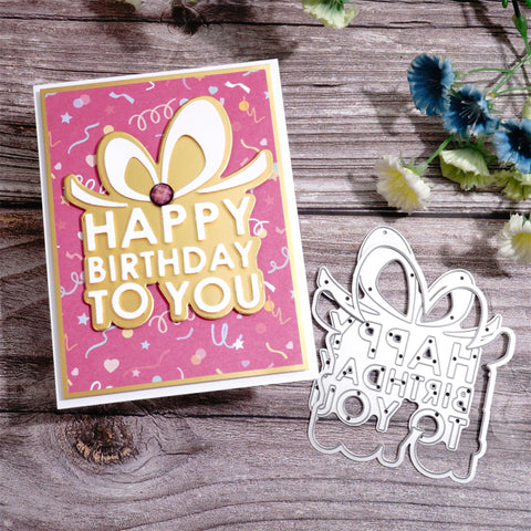 Inlovearts Gift Box with Birthday Word Cutting Dies