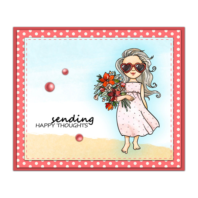 Inlovearts Girl Holding Flower Dies with Stamps Set