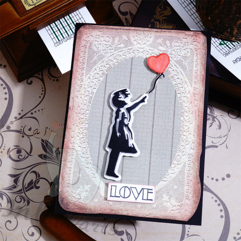 Inlovearts Girl Holding Heart Balloon Cutting Dies