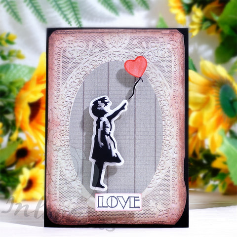 Inlovearts Girl Holding Heart Balloon Cutting Dies