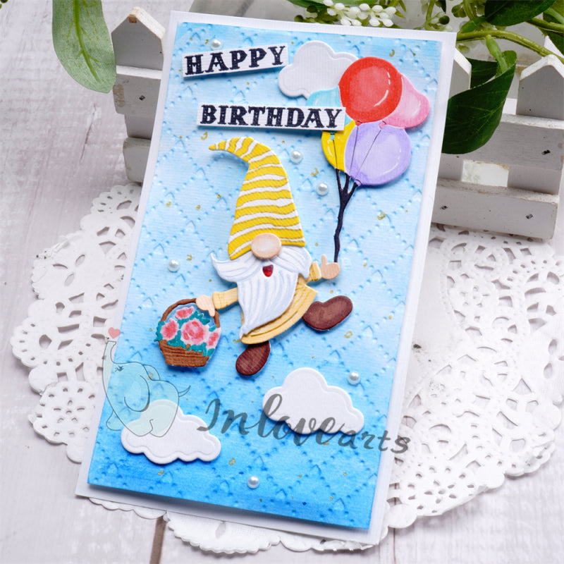 Inlovearts Gnome Holding Balloons Cutting Dies