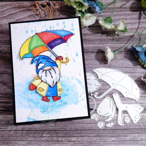 Inlovearts Gnome Holding Umbrella Cutting Dies