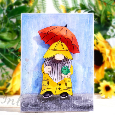 Inlovearts Gnome Holding Umbrella Cutting Dies
