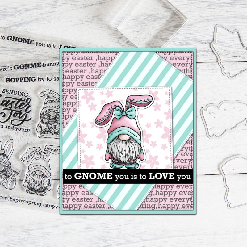 Inlovearts Gnome Wearing Bunny Hat Die with Stamps Set