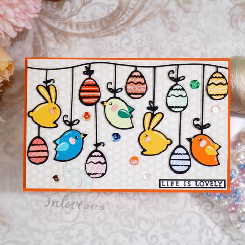 Inlovearts Hanging Bunny and Eggs Cutting Dies