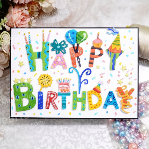 Inlovearts Happy Birthday Word with Decor Cutting Dies