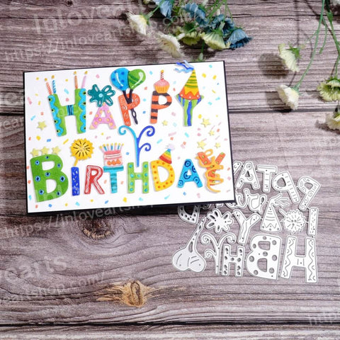 Inlovearts Happy Birthday Word with Decor Cutting Dies