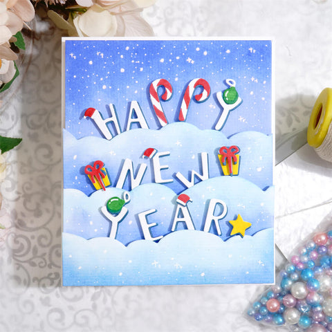 Inlovearts Happy New Year Word and Cloud Border Cutting Dies