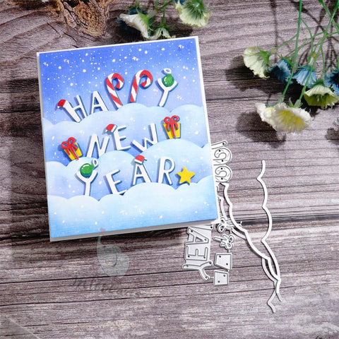 Inlovearts Happy New Year Word and Cloud Border Cutting Dies