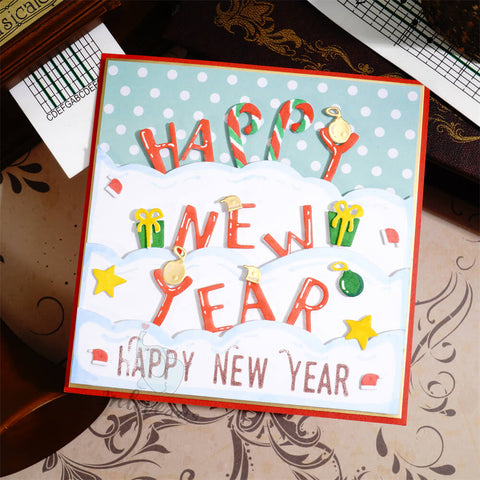 Inlovearts Happy New Year Word and Cloud Border Cutting Dies