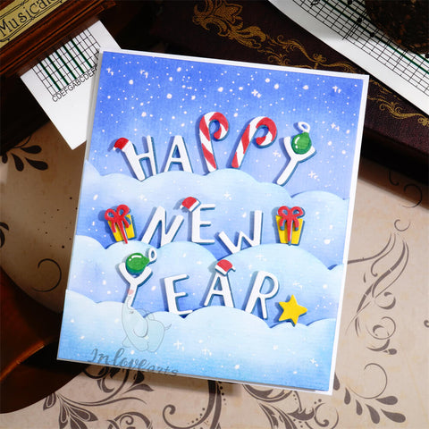 Inlovearts Happy New Year Word and Cloud Border Cutting Dies