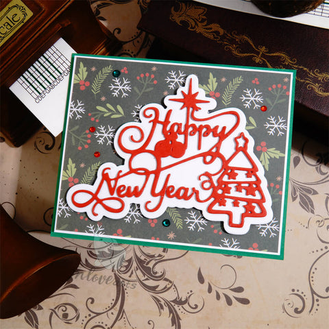 Inlovearts Happy New Year Word with Christmas Tree Cutting Dies