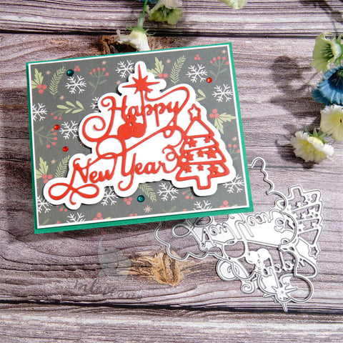 Inlovearts Happy New Year Word with Christmas Tree Cutting Dies