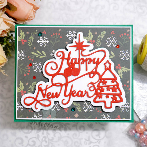 Inlovearts Happy New Year Word with Christmas Tree Cutting Dies