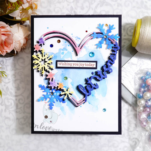 Inlovearts Heart Border with Snowflake and Word Cutting Dies