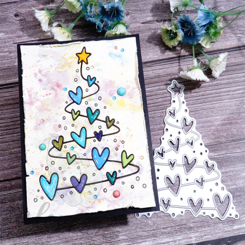 Inlovearts Heart and Lines Christmas Tree Cutting Dies