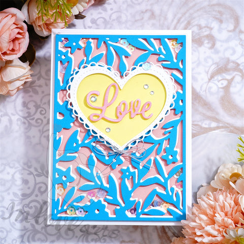 Inlovearts Hollow Heart and Leaves Background Board Cutting Dies