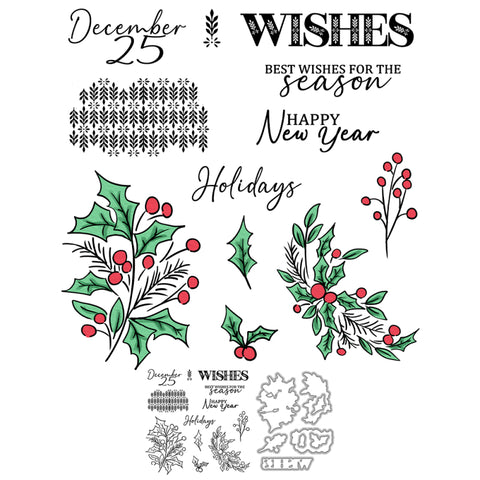 Inlovearts Holly and Wish Word Die with Stamps Set