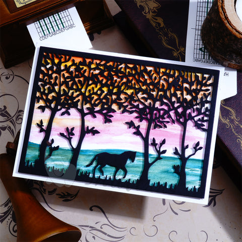 Inlovearts Horse in the Forest Background Board Cutting Dies