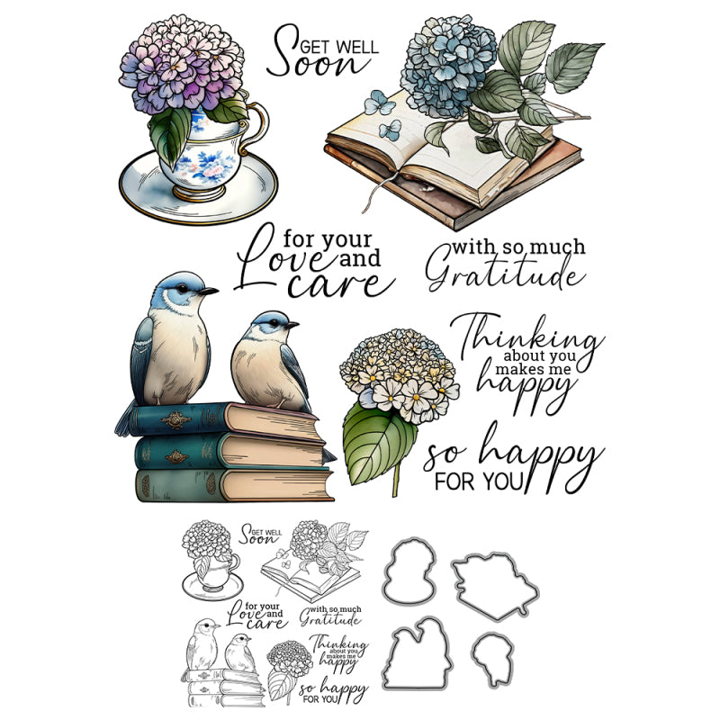 Inlovearts Hydrangea and Bird Dies with Stamps Set