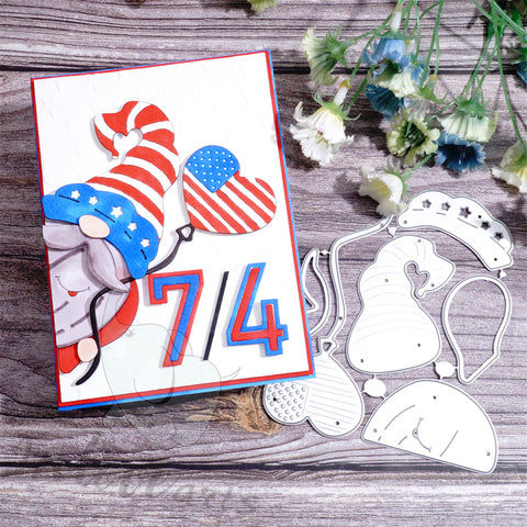 Inlovearts Independence Day Theme Gnome Holding Balloon Cutting Dies