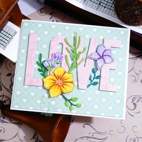 Inlovearts LOVE Word and Flowers Cutting Dies