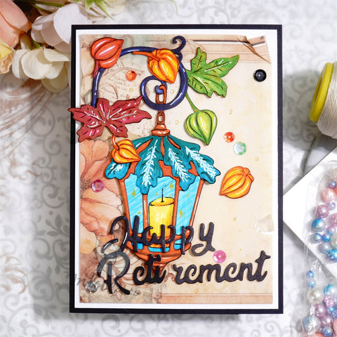 Inlovearts Lamp and "Happy Retirement" Word Cutting Dies