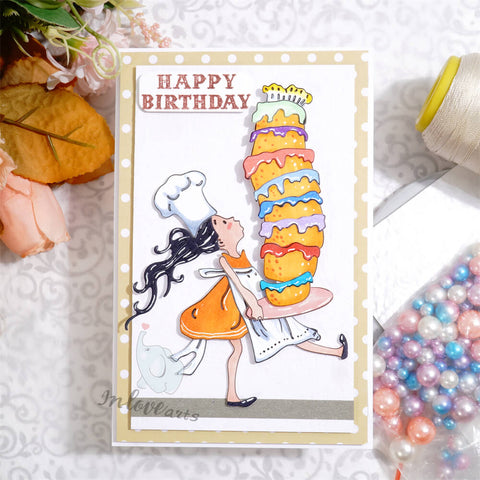 Inlovearts Little Girl Holding Cake Cutting Dies