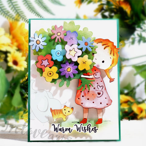 Inlovearts Little Girl Holding Flower Cutting Dies