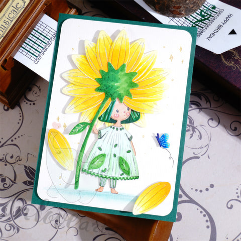 Inlovearts Little Girl with Sunflower Cutting Dies